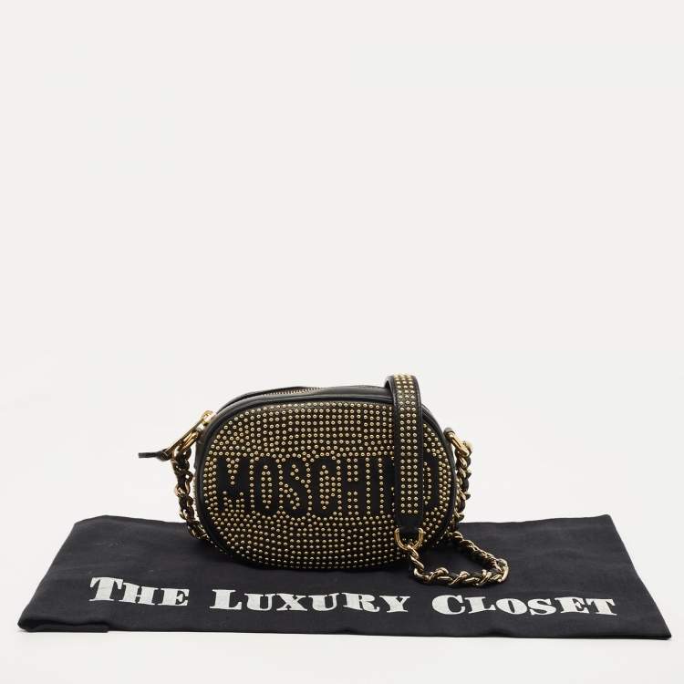 Pre Owned Moschino Black Studded Leather Crossbody Bag