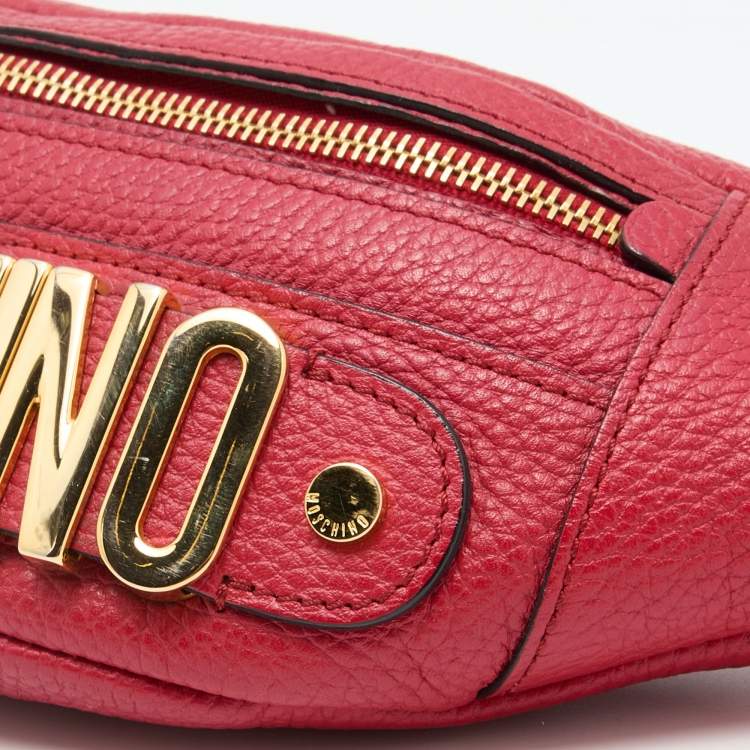 Pre Owned Moschino Red Leather Logo Belt Bag