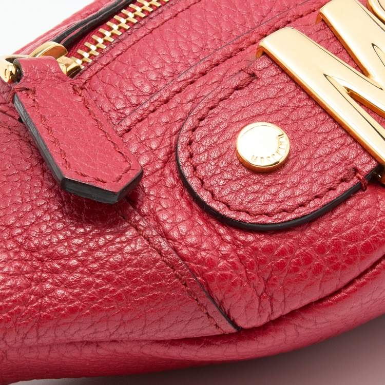 Pre Owned Moschino Red Leather Logo Belt Bag