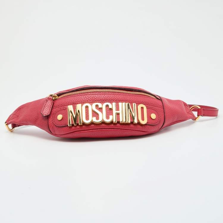Pre Owned Moschino Red Leather Logo Belt Bag