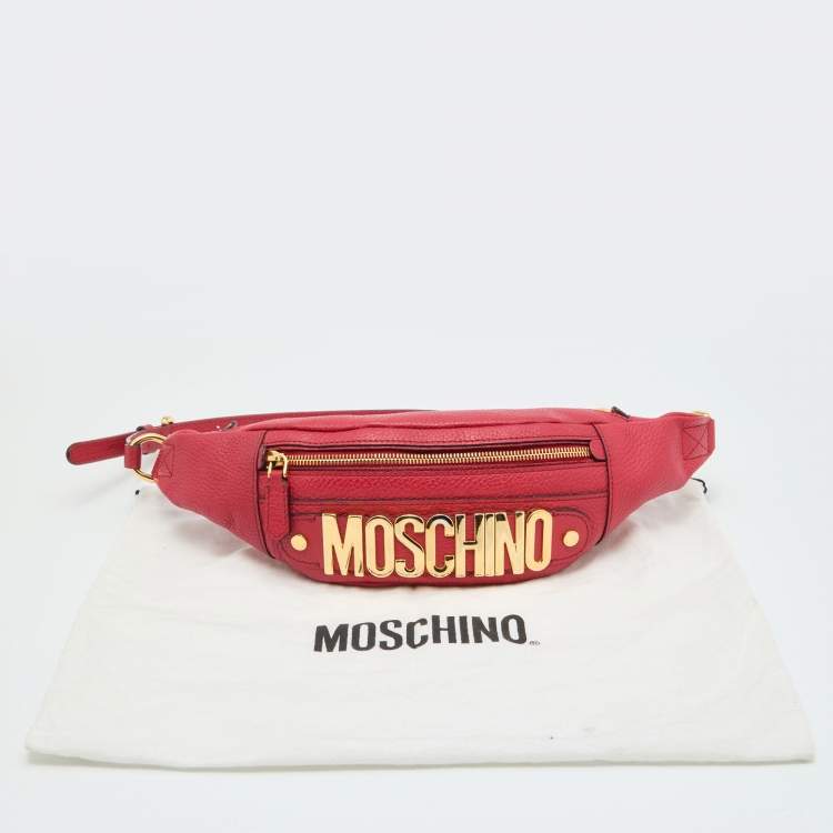 Pre Owned Moschino Red Leather Logo Belt Bag