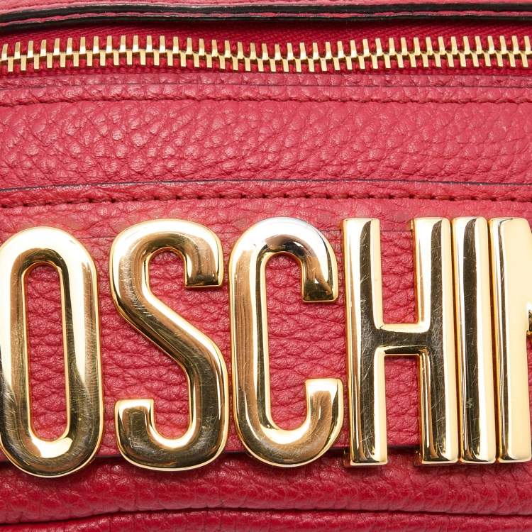 Pre Owned Moschino Red Leather Logo Belt Bag