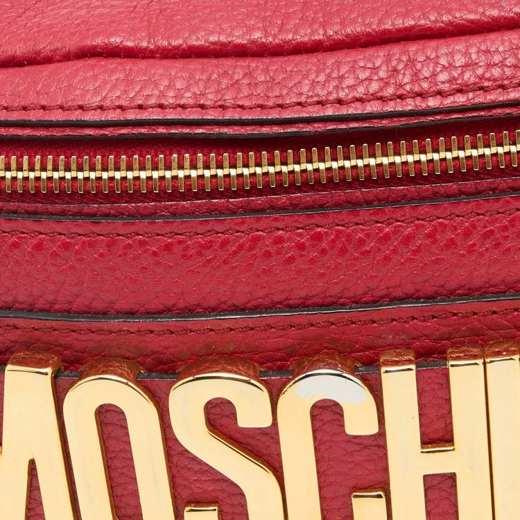 Pre Owned Moschino Red Leather Logo Belt Bag