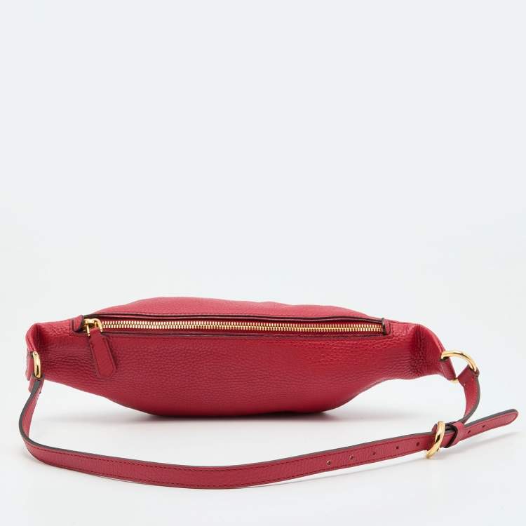 Pre Owned Moschino Red Leather Logo Belt Bag