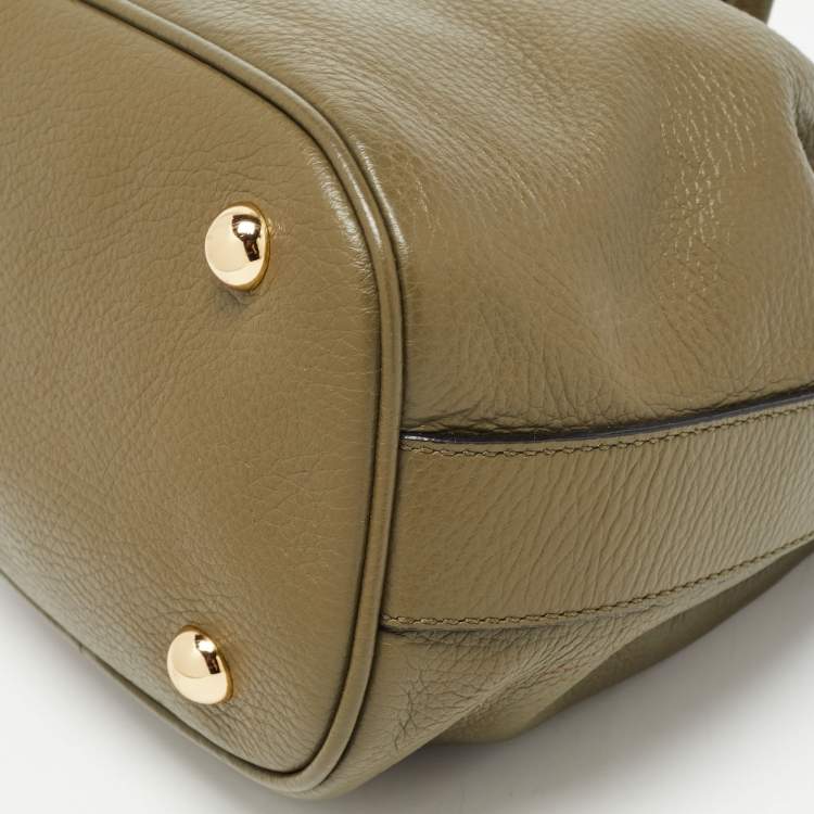 Pre Owned Moschino Green Leather Logo Drawstring Bucket Bag   