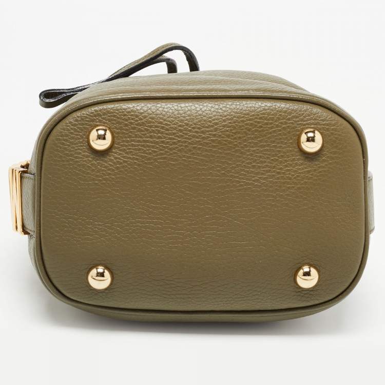 Pre Owned Moschino Green Leather Logo Drawstring Bucket Bag   