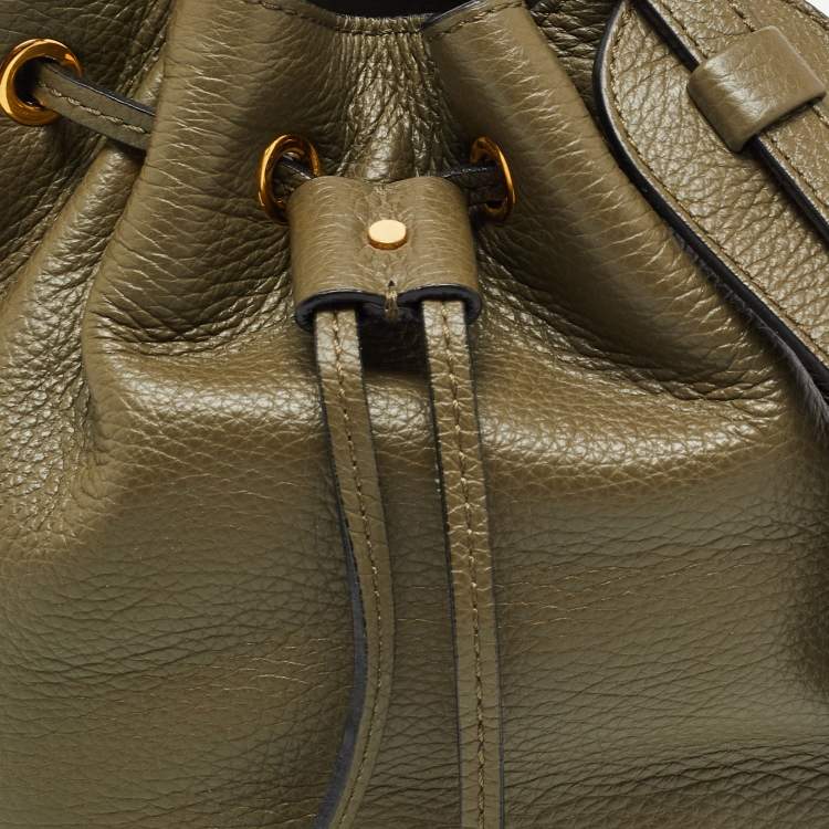 Pre Owned Moschino Green Leather Logo Drawstring Bucket Bag   