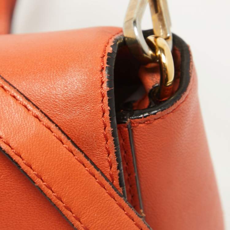 Pre Owned Moschino Orange Leather Limited Edition Logo Flap Crossbody Bag