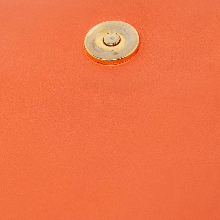 Pre Owned Moschino Orange Leather Limited Edition Logo Flap Crossbody Bag