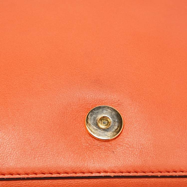 Pre Owned Moschino Orange Leather Limited Edition Logo Flap Crossbody Bag