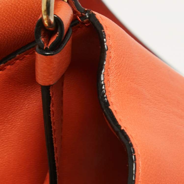 Pre Owned Moschino Orange Leather Limited Edition Logo Flap Crossbody Bag