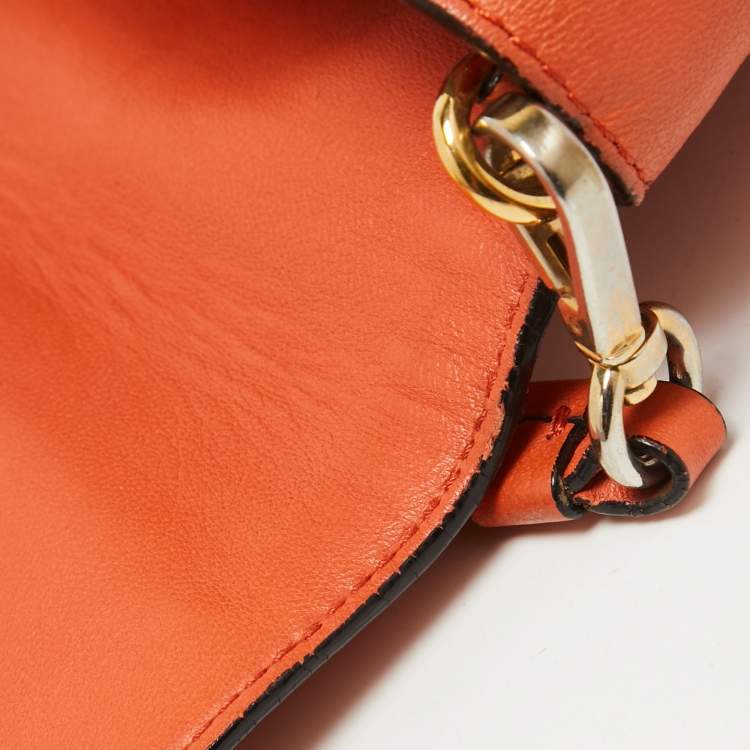 Pre Owned Moschino Orange Leather Limited Edition Logo Flap Crossbody Bag