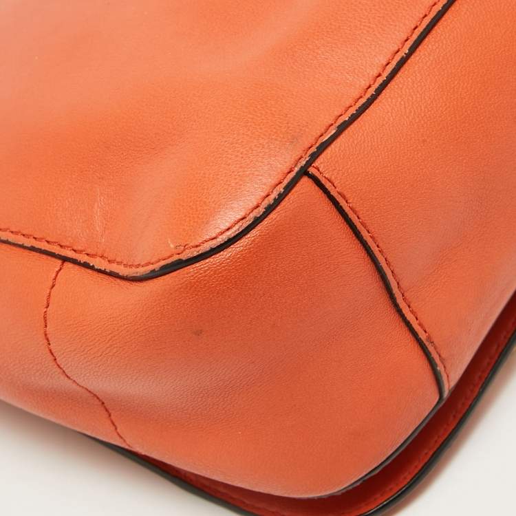 Pre Owned Moschino Orange Leather Limited Edition Logo Flap Crossbody Bag