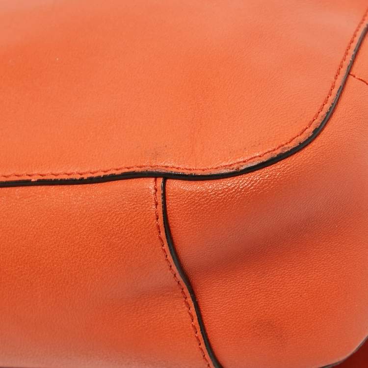 Pre Owned Moschino Orange Leather Limited Edition Logo Flap Crossbody Bag