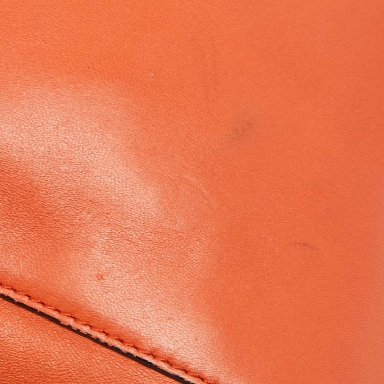 Pre Owned Moschino Orange Leather Limited Edition Logo Flap Crossbody Bag