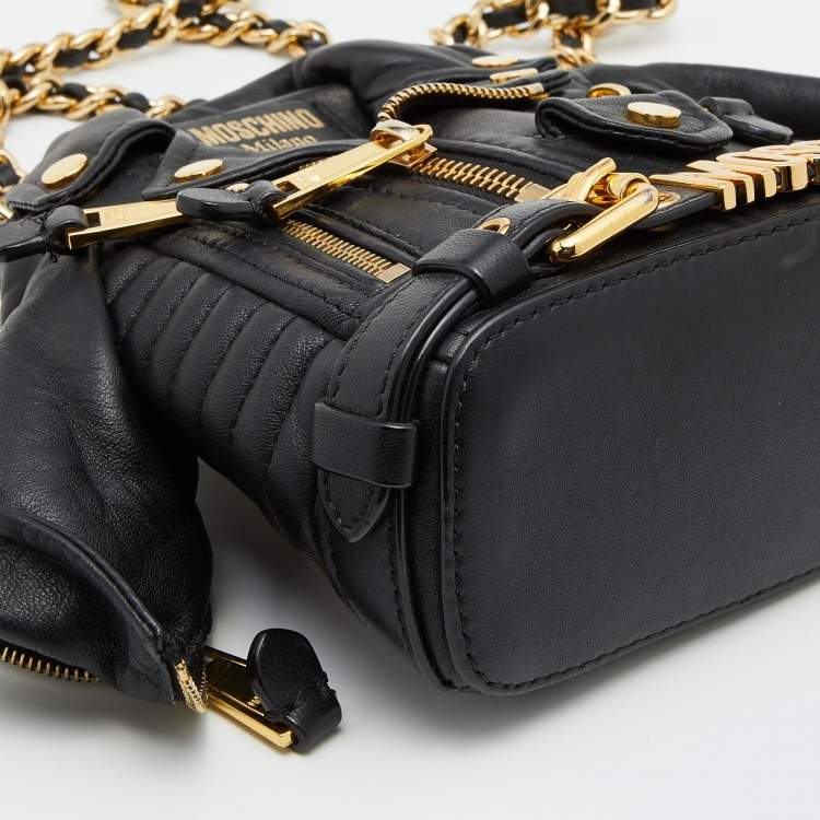 Pre Owned Moschino Black Leather Capsule Biker Jacket Shoulder Bag