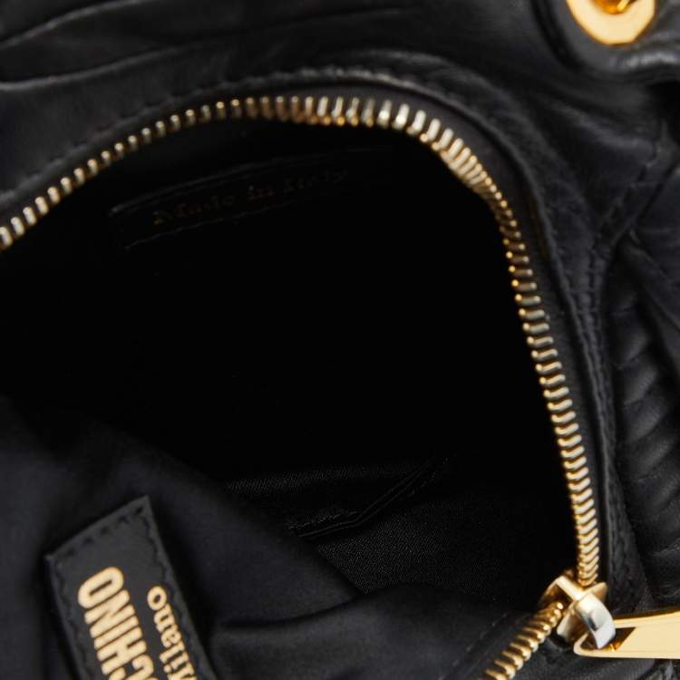 Pre Owned Moschino Black Leather Capsule Biker Jacket Shoulder Bag