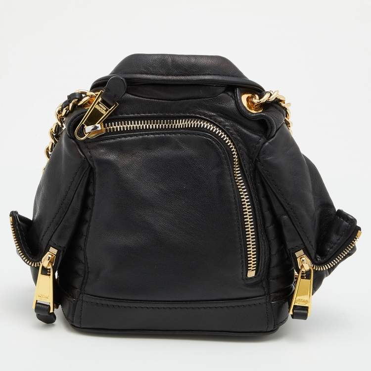 Pre Owned Moschino Black Leather Capsule Biker Jacket Shoulder Bag