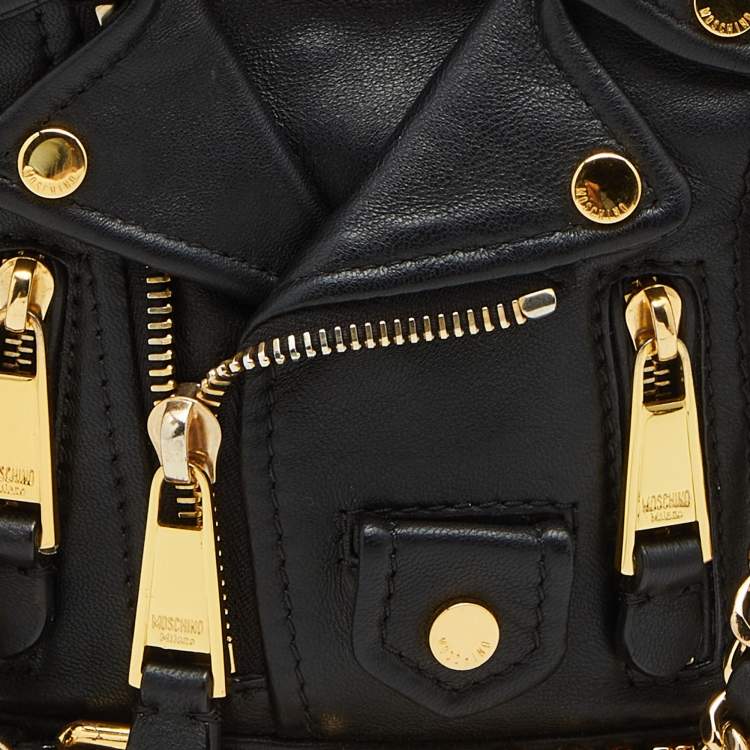 Pre Owned Moschino Black Leather Capsule Biker Jacket Shoulder Bag