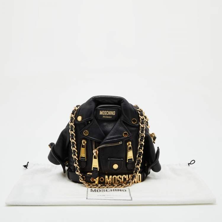 Pre Owned Moschino Black Leather Capsule Biker Jacket Shoulder Bag