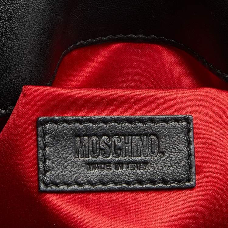 Pre Owned Moschino Black Quilted Leather Faux Pearl Embellished Flap Shoulder Bag
