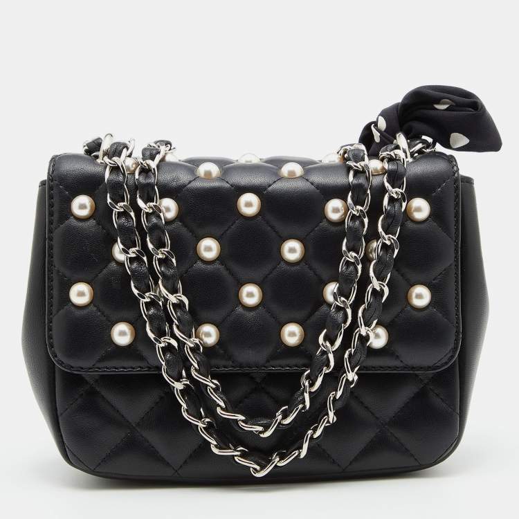 Moschino Black Quilted Leather Faux Pearl Embellished Flap Shoulder Bag  Moschino | The Luxury Closet