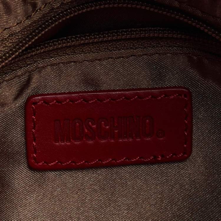 Pre Owned Moschino Red/Beige Signature Canvas and Leather Bag
