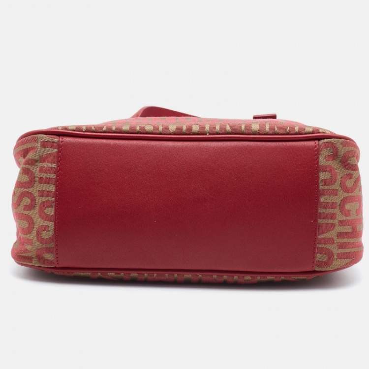 Pre Owned Moschino Red/Beige Signature Canvas and Leather Bag