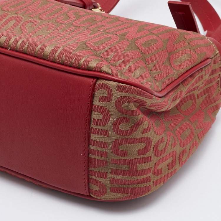 Pre Owned Moschino Red/Beige Signature Canvas and Leather Bag