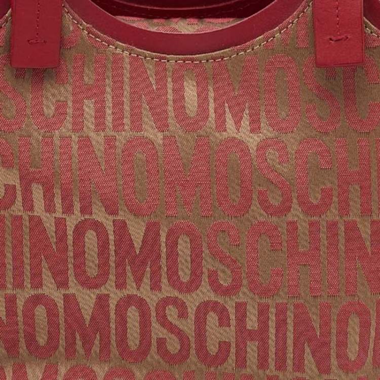 Pre Owned Moschino Red/Beige Signature Canvas and Leather Bag