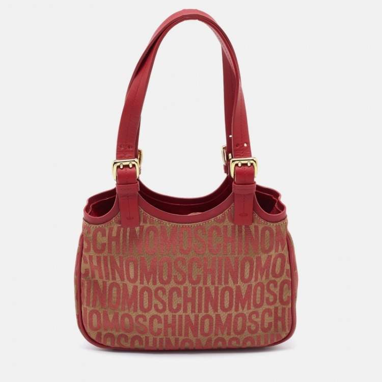 Pre Owned Moschino Red/Beige Signature Canvas and Leather Bag