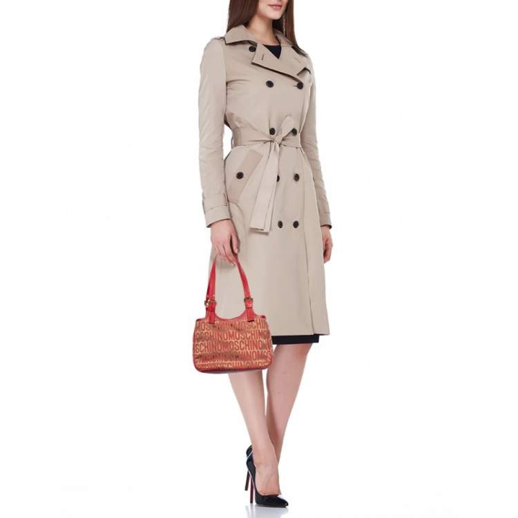 Pre Owned Moschino Red/Beige Signature Canvas and Leather Bag