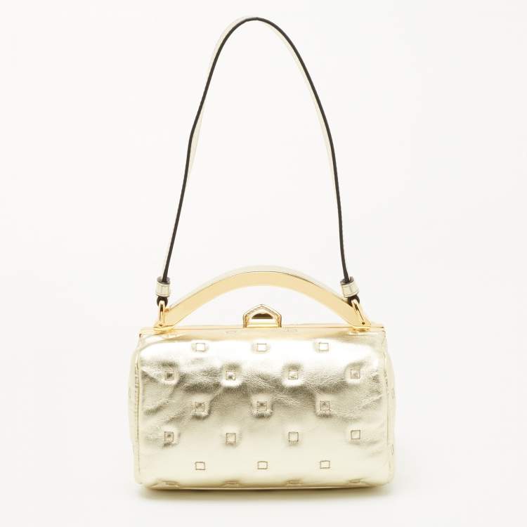 Pre Owned Moschino Gold Quilted Leather Inside Out Boston Bag