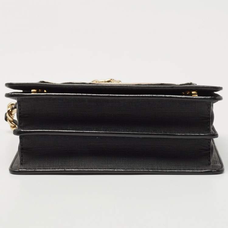 Pre Owned Moschino Black Leather Teddy Bear Tab Crossbody Bag