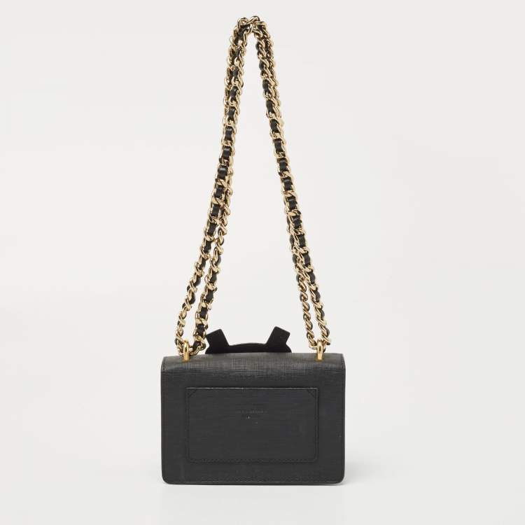 Pre Owned Moschino Black Leather Teddy Bear Tab Crossbody Bag