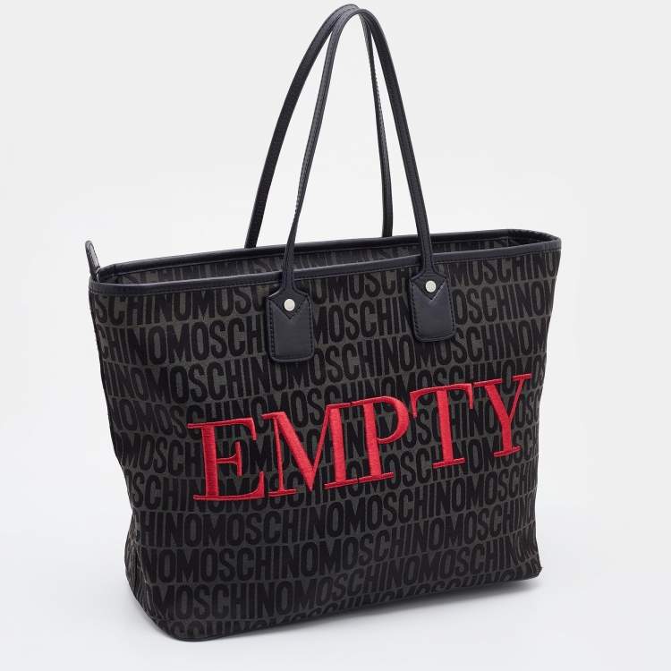 Pre Owned Moschino Black Signature Canvas and Leather Shopper Tote