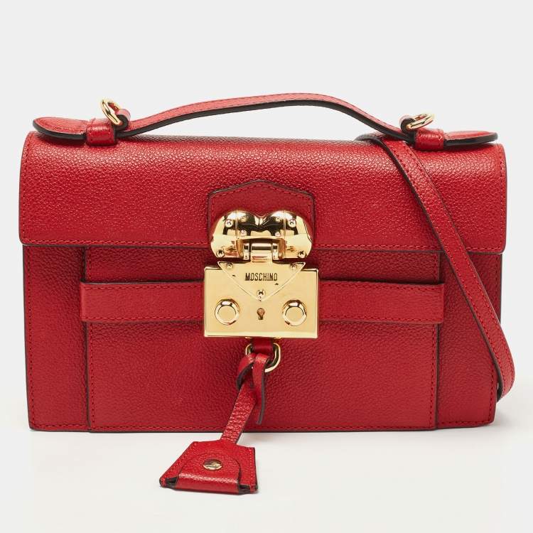 Moschino Red Leather Heart Clasp Flap Top Handle Bag Moschino | The ...