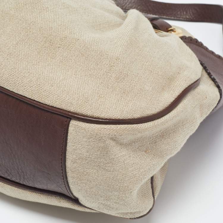 Pre Owned Moschino Beige/Brown Canvas and Leather Hobo