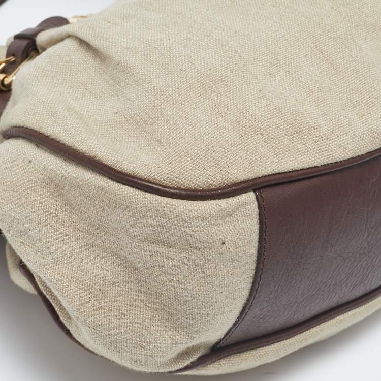 Pre Owned Moschino Beige/Brown Canvas and Leather Hobo