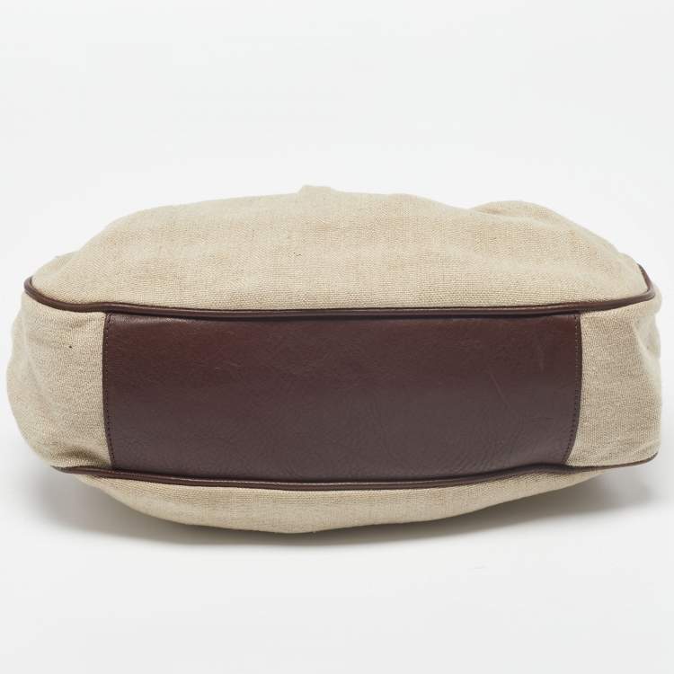 Pre Owned Moschino Beige/Brown Canvas and Leather Hobo