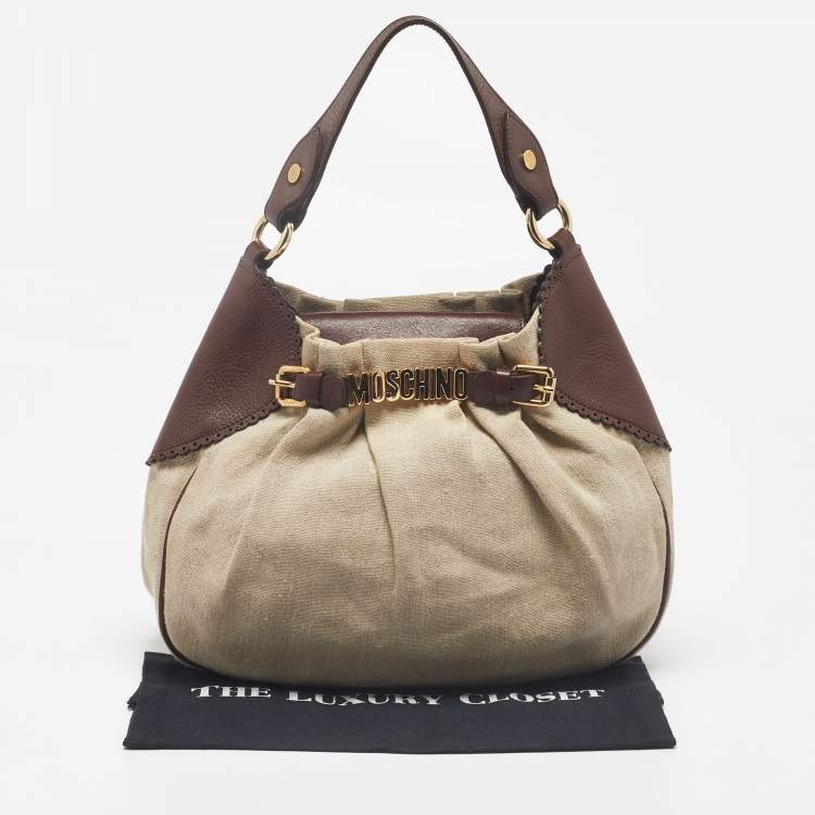 Pre Owned Moschino Beige/Brown Canvas and Leather Hobo