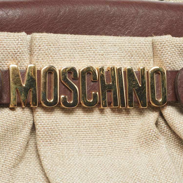 Pre Owned Moschino Beige/Brown Canvas and Leather Hobo