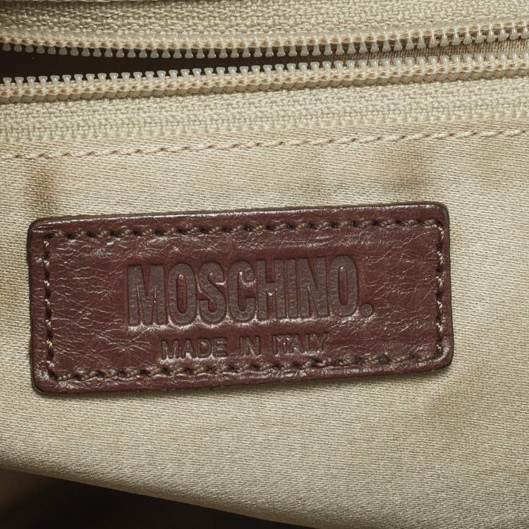Pre Owned Moschino Beige/Brown Canvas and Leather Hobo