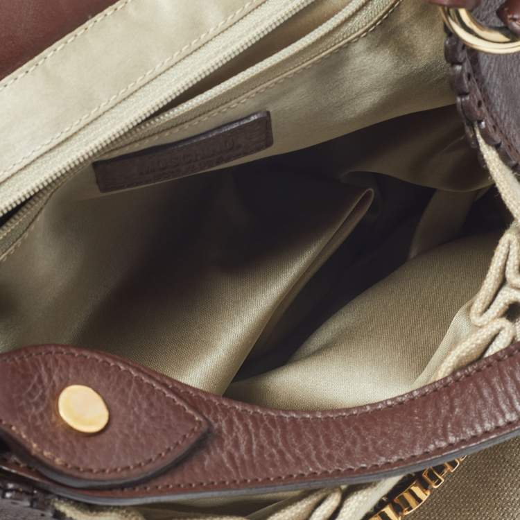 Pre Owned Moschino Beige/Brown Canvas and Leather Hobo
