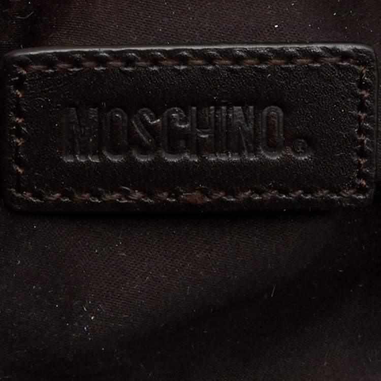 Pre Owned Moschino Brown/Beige Monogram Canvas and Leather Satchel
