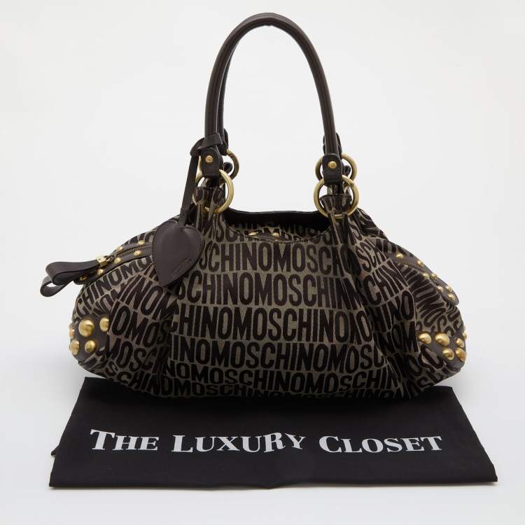 Pre Owned Moschino Brown/Beige Monogram Canvas and Leather Satchel