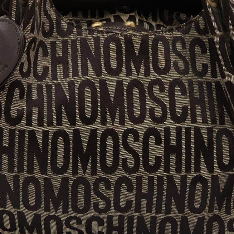 Pre Owned Moschino Brown/Beige Monogram Canvas and Leather Satchel
