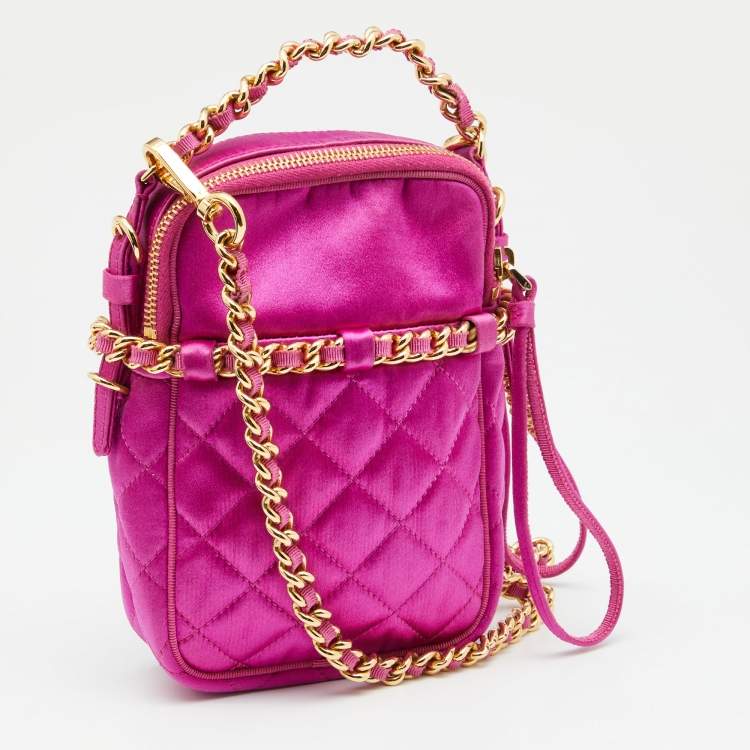 Pre Owned Moschino Pink Quilted Satin Chain Detail Crossbody Bag 