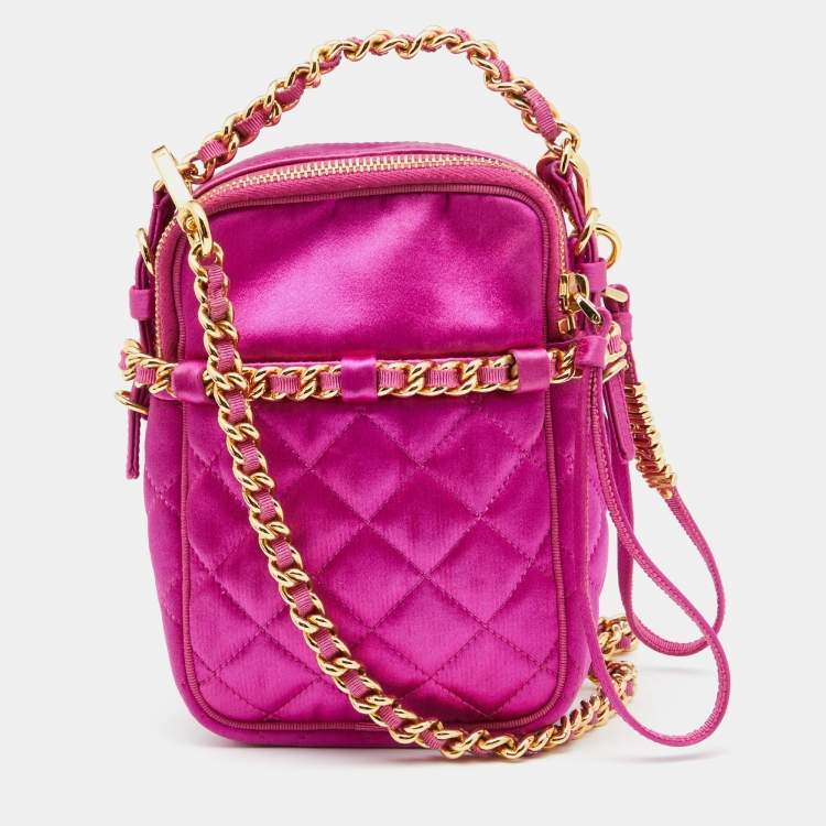 Pre Owned Moschino Pink Quilted Satin Chain Detail Crossbody Bag 