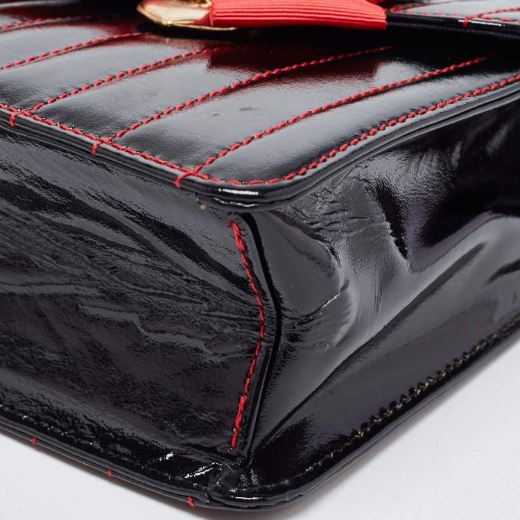 Pre Owned Moschino Black Quilted Patent Leather Bow Crossbody Bag